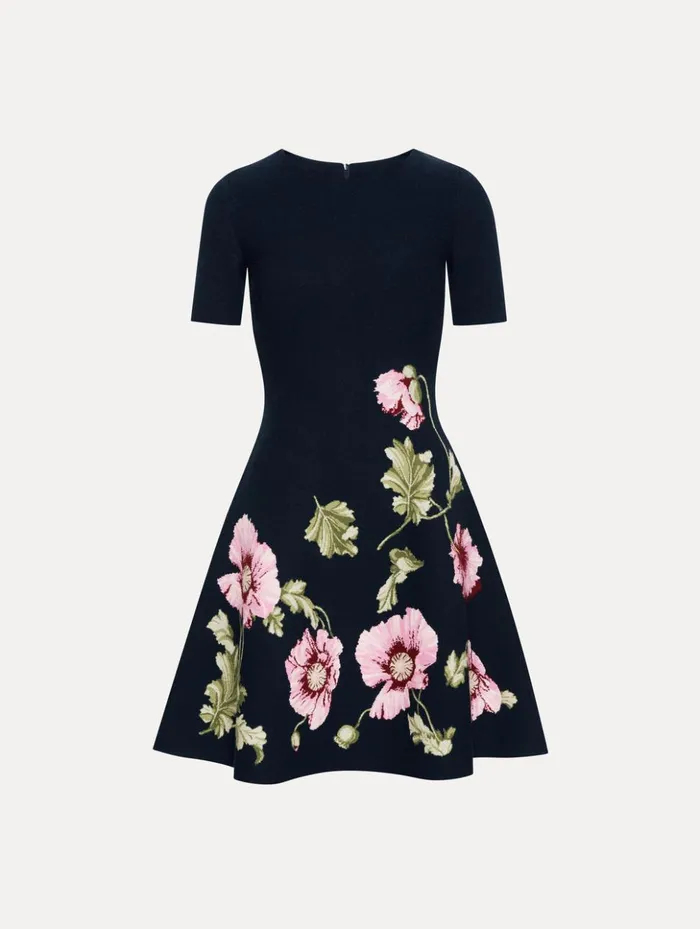 Women Dresses Oscar De La Renta Poppy Jacquard Dress Navy Pink