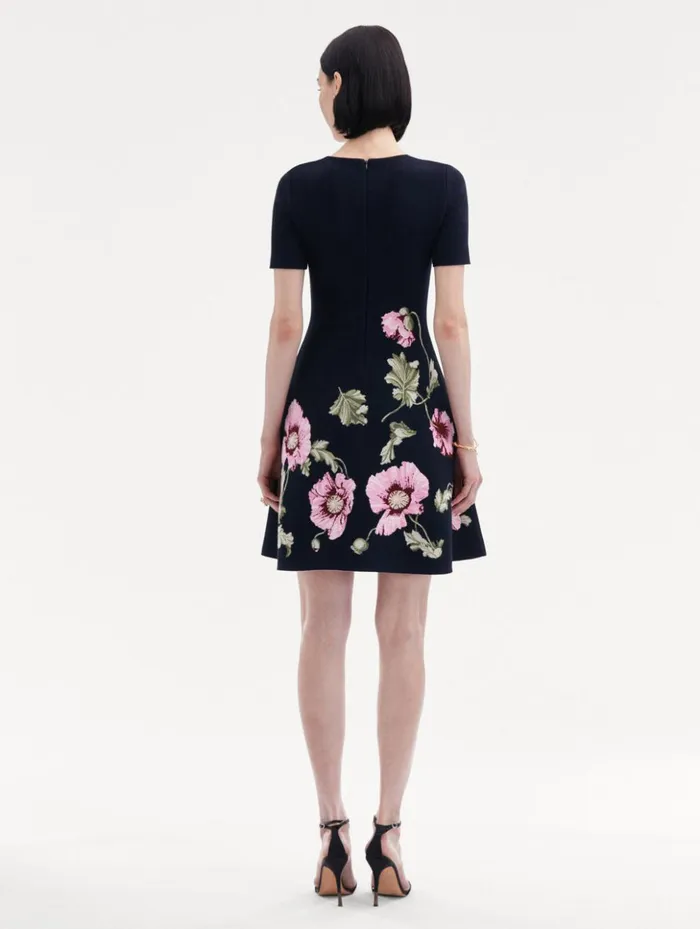 Women Dresses Oscar De La Renta Poppy Jacquard Dress Navy Pink