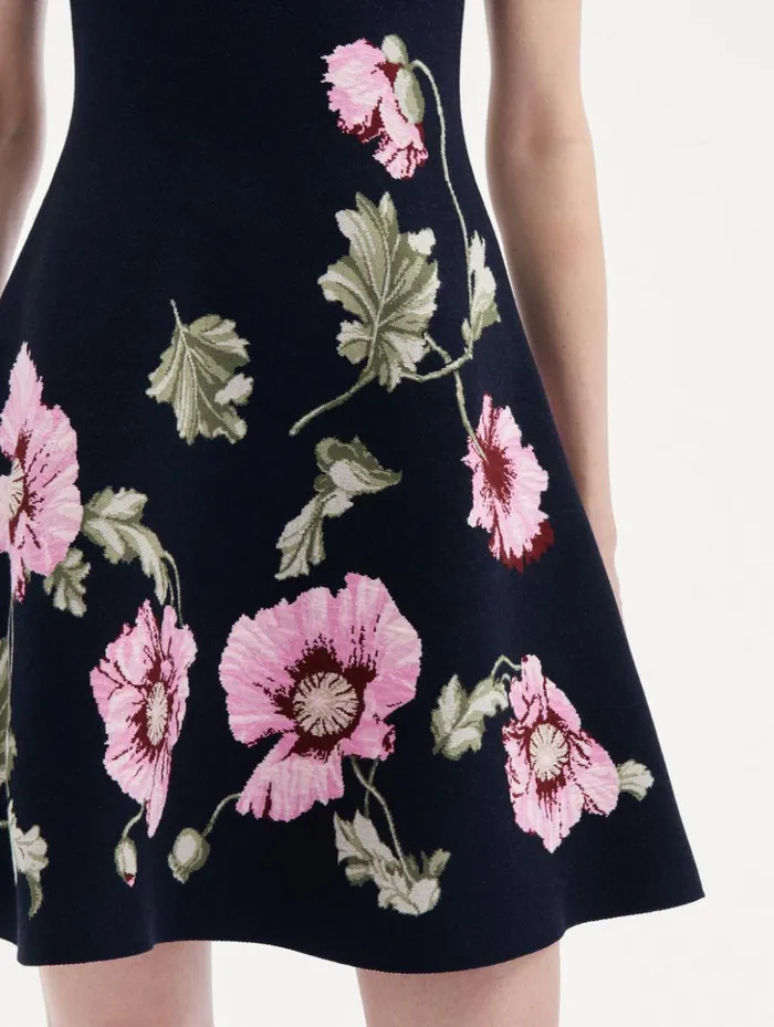 Women Dresses Oscar De La Renta Poppy Jacquard Dress Navy Pink