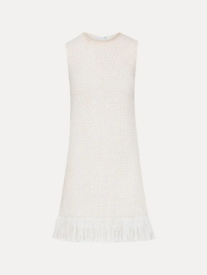 Women Dresses Oscar De La Renta Sequin Tweed Mini Dress Ivory Gold