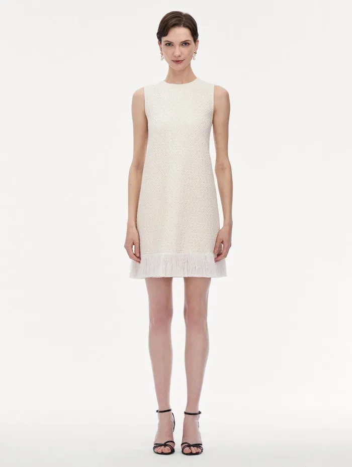 Women Dresses Oscar De La Renta Sequin Tweed Mini Dress Ivory Gold Women Dresses Oscar De La Renta Sequin Tweed Mini Dress Ivory Gold