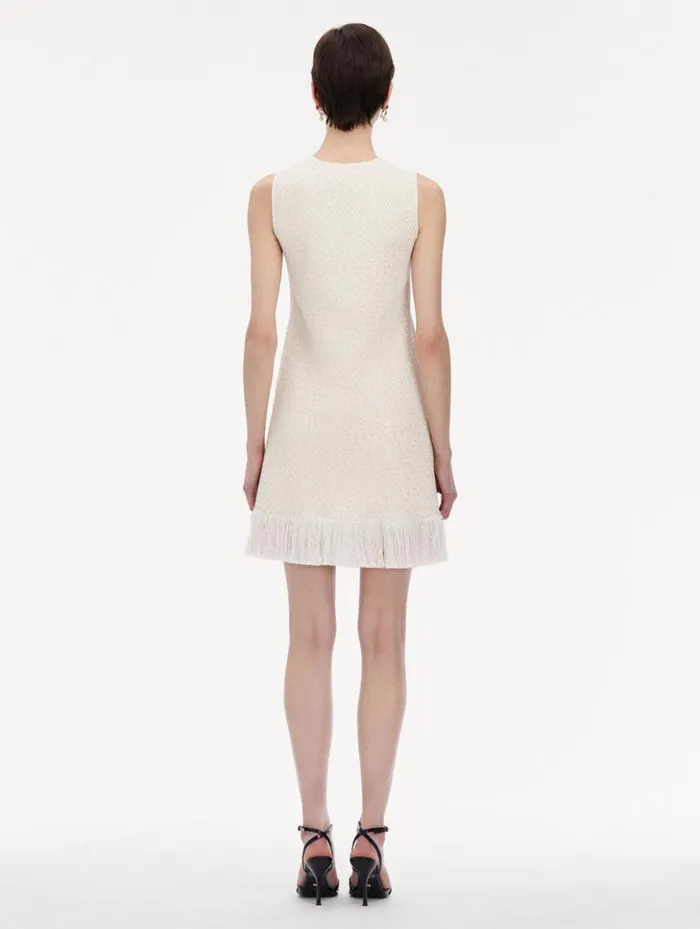 Women Dresses Oscar De La Renta Sequin Tweed Mini Dress Ivory Gold Women Dresses Oscar De La Renta Sequin Tweed Mini Dress Ivory Gold