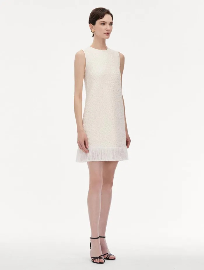 Women Dresses Oscar De La Renta Sequin Tweed Mini Dress Ivory Gold Women Dresses Oscar De La Renta Sequin Tweed Mini Dress Ivory Gold