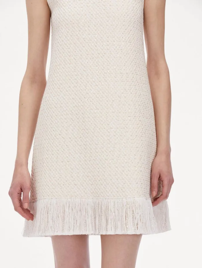 Women Dresses Oscar De La Renta Sequin Tweed Mini Dress Ivory Gold Women Dresses Oscar De La Renta Sequin Tweed Mini Dress Ivory Gold