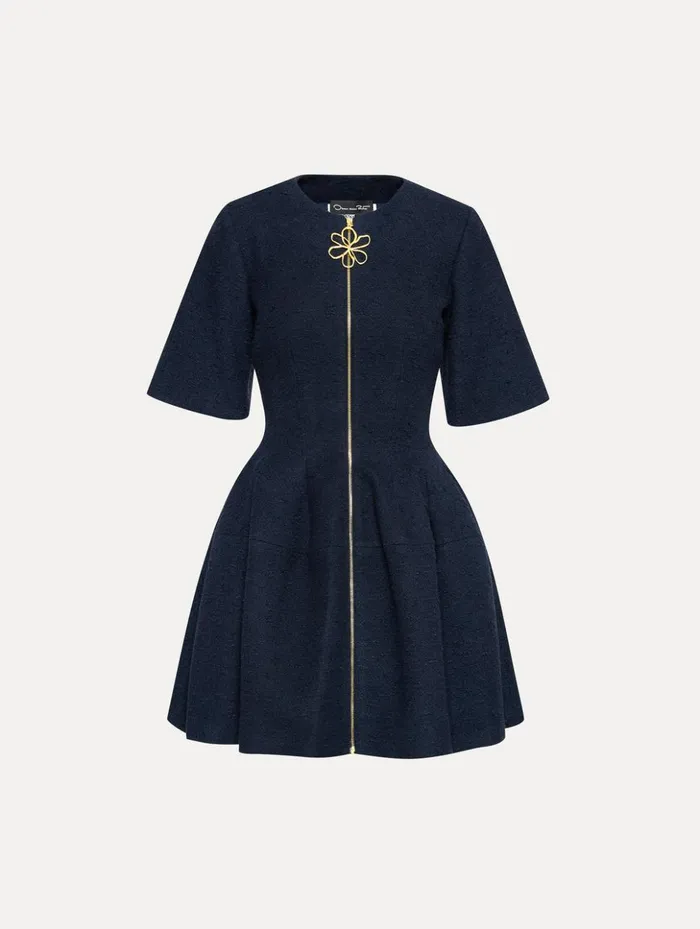 Women Dresses Oscar De La Renta Zip Front Tweed Dress Navy