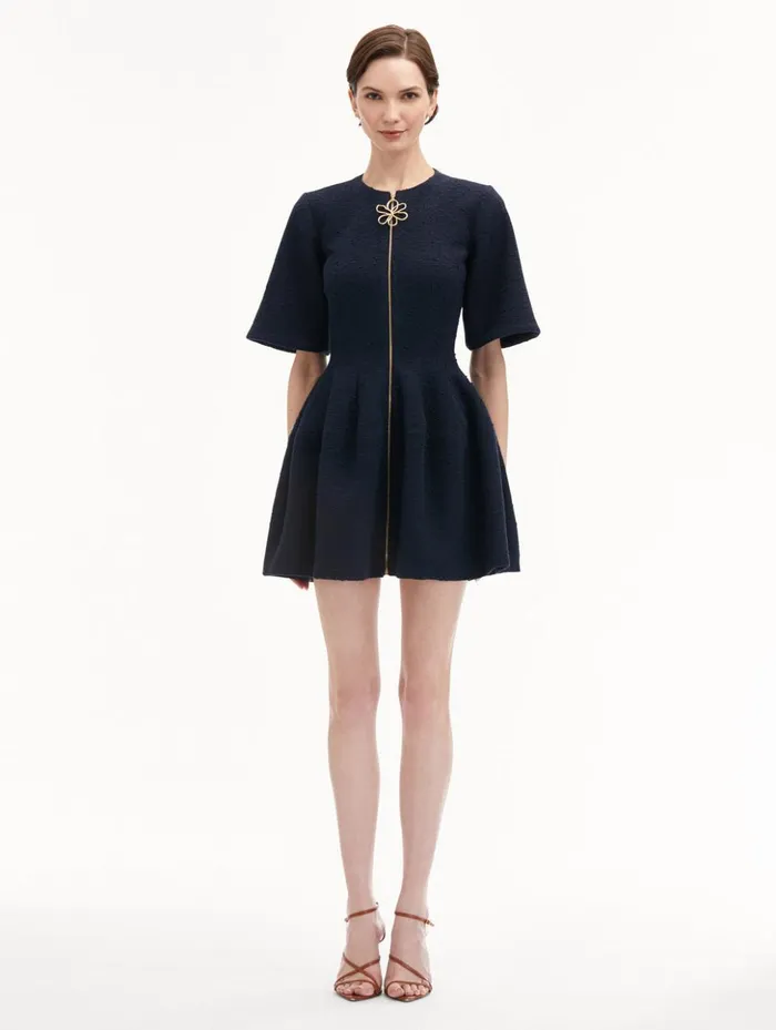 Women Dresses Oscar De La Renta Zip Front Tweed Dress Navy Women Dresses Oscar De La Renta Zip Front Tweed Dress Navy