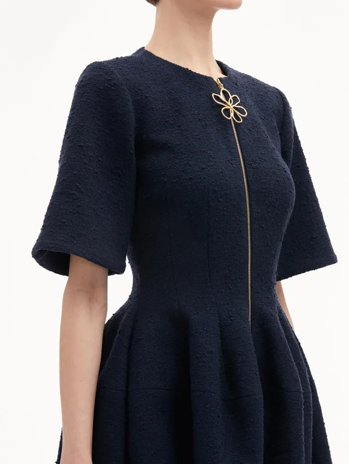 Women Dresses Oscar De La Renta Zip Front Tweed Dress Navy Women Dresses Oscar De La Renta Zip Front Tweed Dress Navy