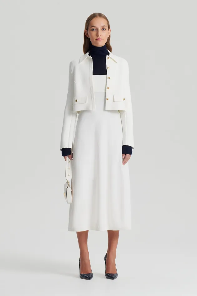 Women Dresses Scanlan Theodore CREPE KNIT SQUARE NECK DRESS CREAM