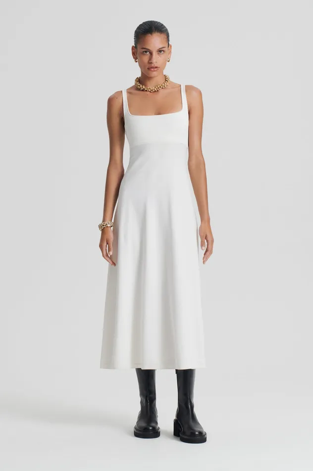 Women Dresses Scanlan Theodore CREPE KNIT SQUARE NECK DRESS CREAM