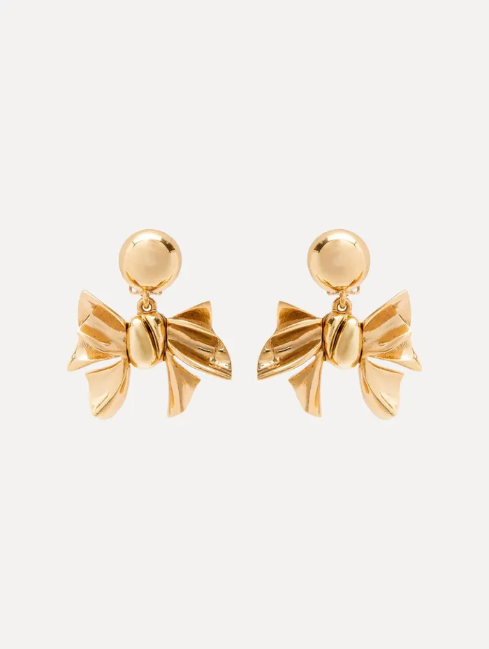 Women Earrings Oscar De La Renta Bow Drop ClipOn Earrings Gold