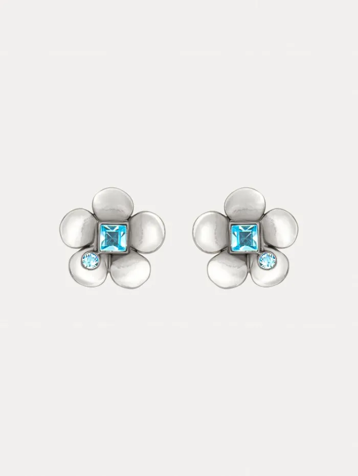 Women Earrings Oscar De La Renta Flower Stud Earrings Aquamarine