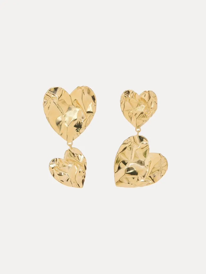 Women Earrings Oscar De La Renta Stacked Crushed Heart Earrings Gold
