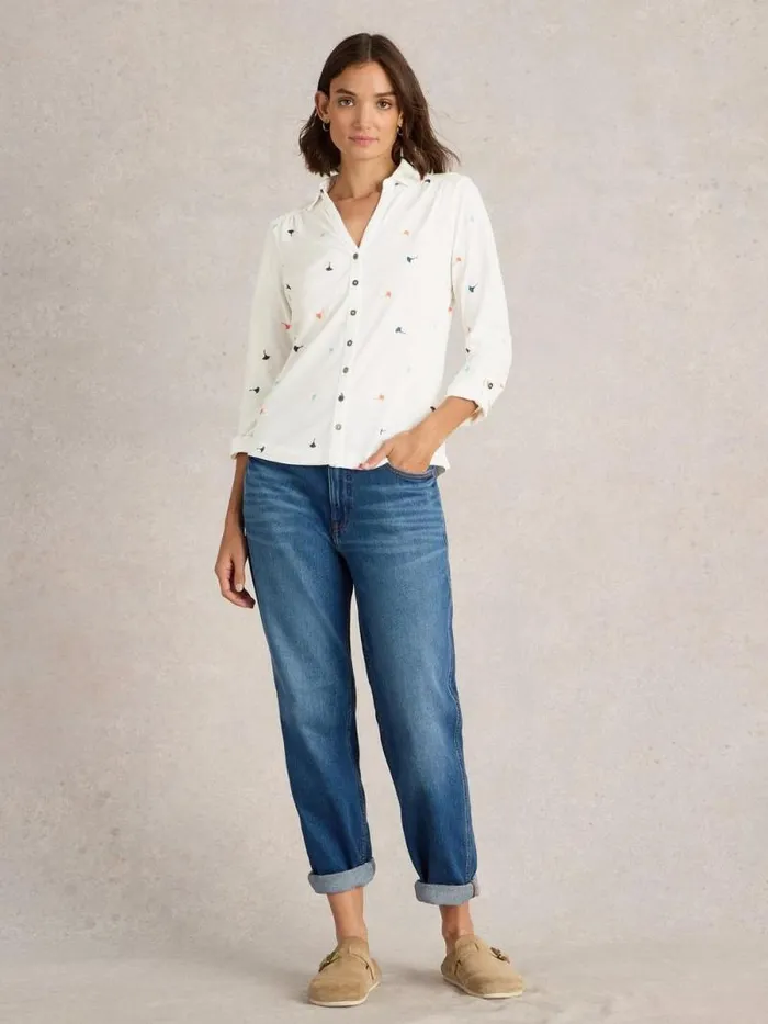 Women EMBROIDERED ANNIE JERSEY SHIRT Ivory Multi White Stuff Shirts and Blouses