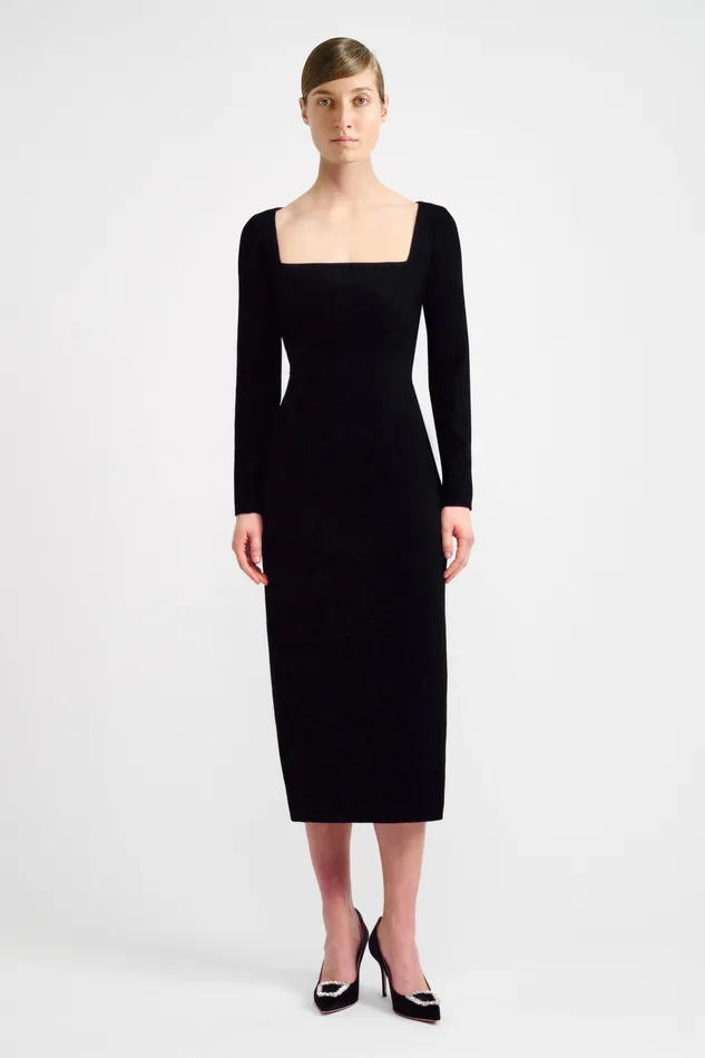 Women Erletta Square Neck Dress in Black Double Crepe Dresses Emilia Wickstead