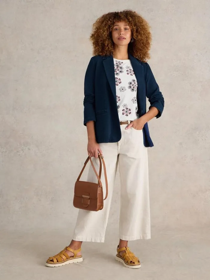 Women Evelyn Jersey Blazer Dk Denim White Stuff Coats and Jackets