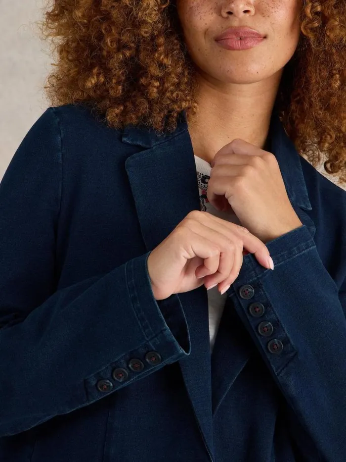 Women Evelyn Jersey Blazer Dk Denim White Stuff Coats and Jackets