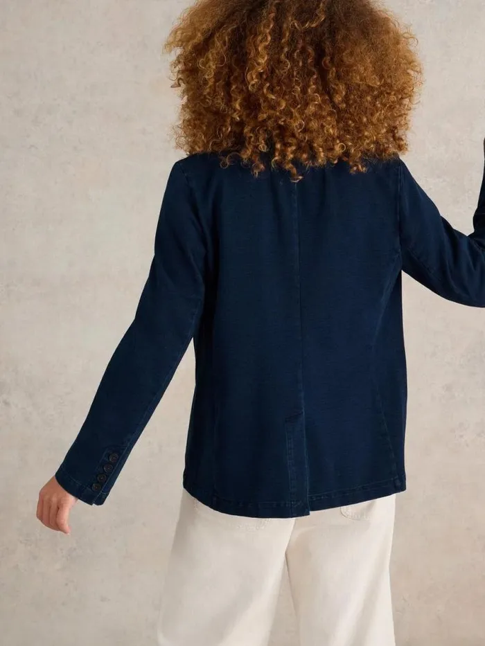 Women Evelyn Jersey Blazer Dk Denim White Stuff Coats and Jackets