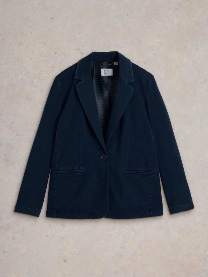 Women Evelyn Jersey Blazer Dk Denim White Stuff Coats and Jackets
