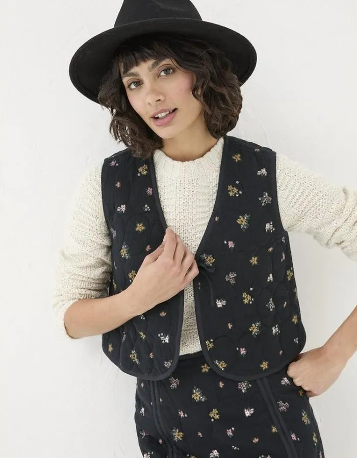 Women FatFace Coats and Jackets Quinn Ditsy Paisley Waistcoat Black