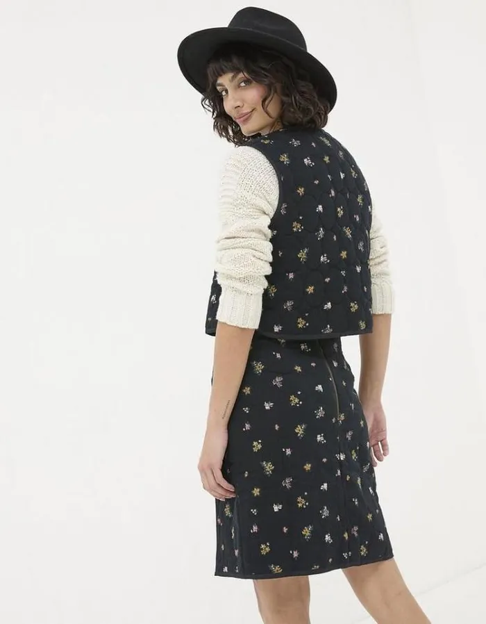 Women FatFace Coats and Jackets Quinn Ditsy Paisley Waistcoat Black