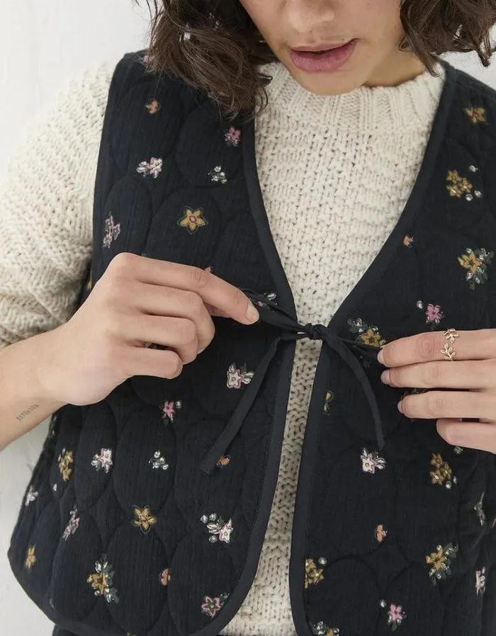 Women FatFace Coats and Jackets Quinn Ditsy Paisley Waistcoat Black