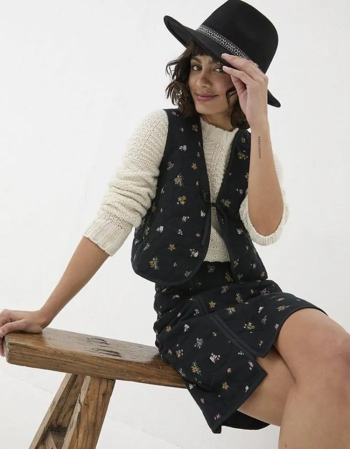 Women FatFace Coats and Jackets Quinn Ditsy Paisley Waistcoat Black