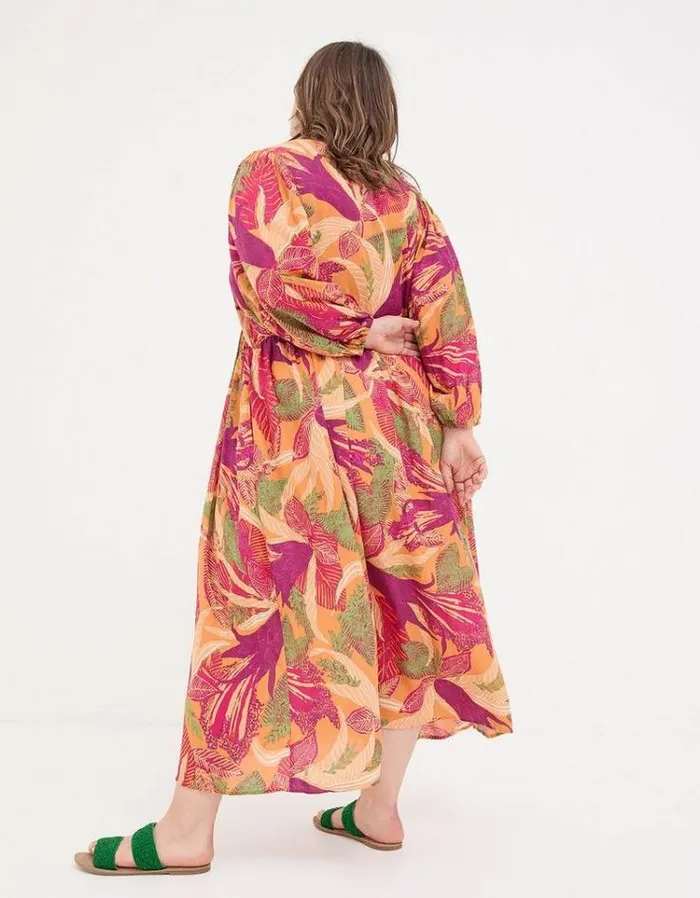 Women FatFace Festival Collection Jocelyn Tropical Floral Midi Dress Light Orange