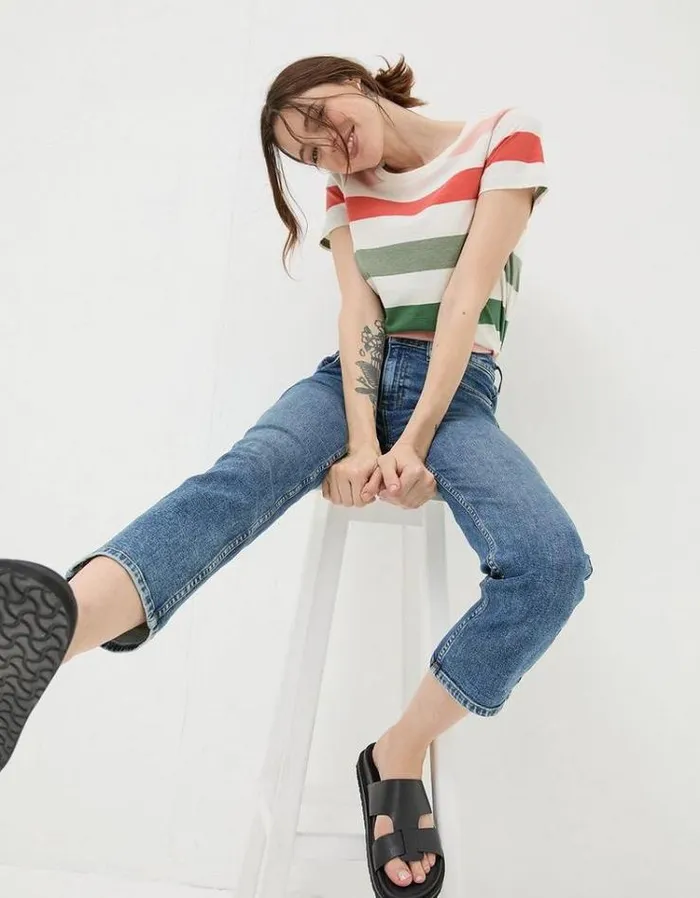 Women FatFace Jeans and Dungarees Capri Sway Cropped Jeans Vintage Blue