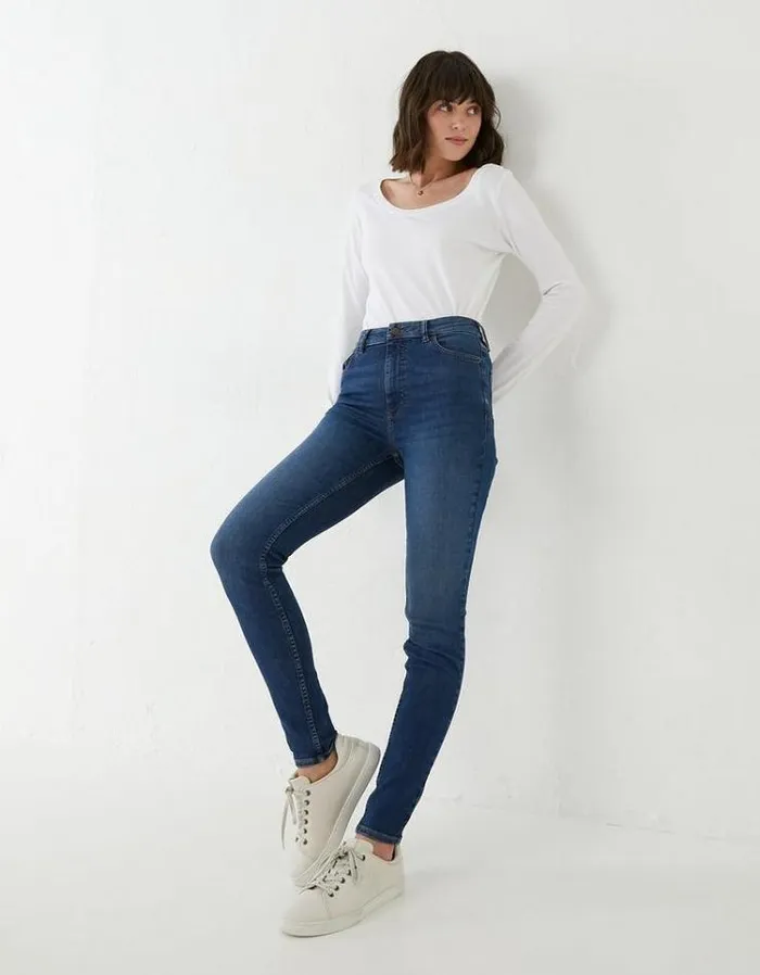 Women FatFace Jeans and Dungarees Harlow High Waist Stretch Skinny Jeans Bluevintage