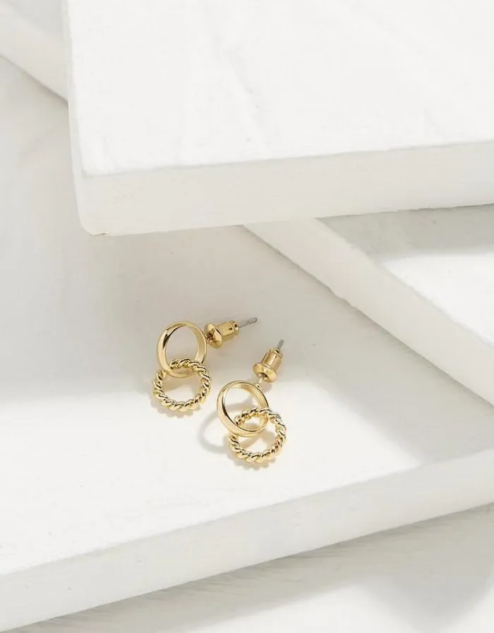 Women FatFace Jewelry Chain Drop Earrings Gold