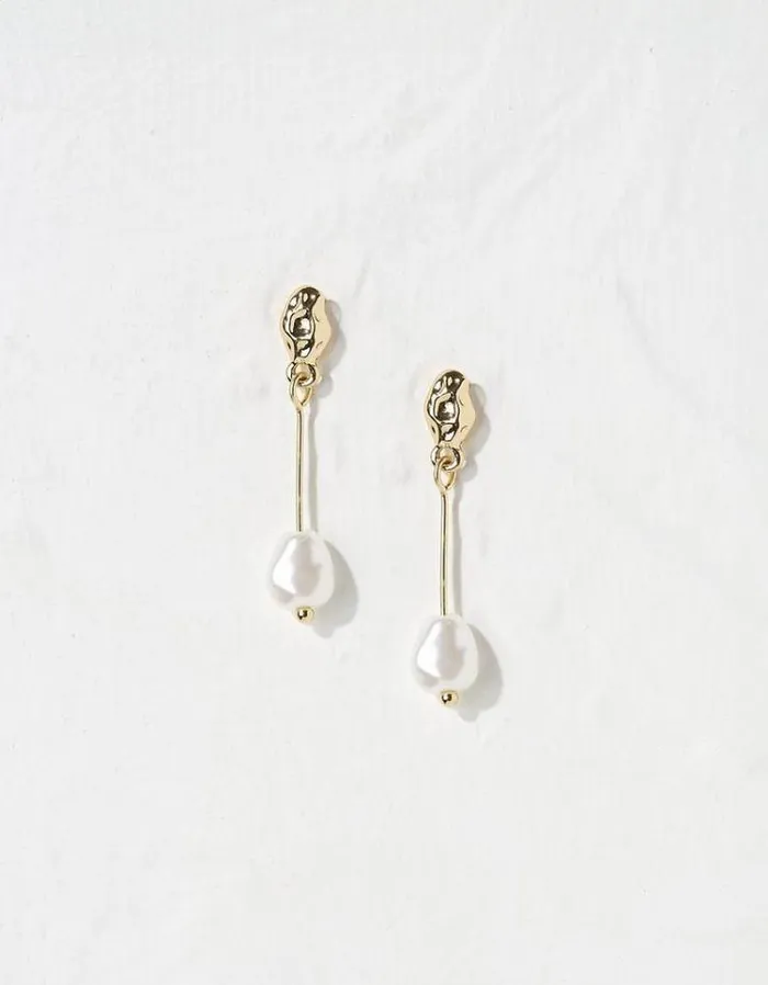 Women FatFace Jewelry Hammered Pearl Earrings Gold