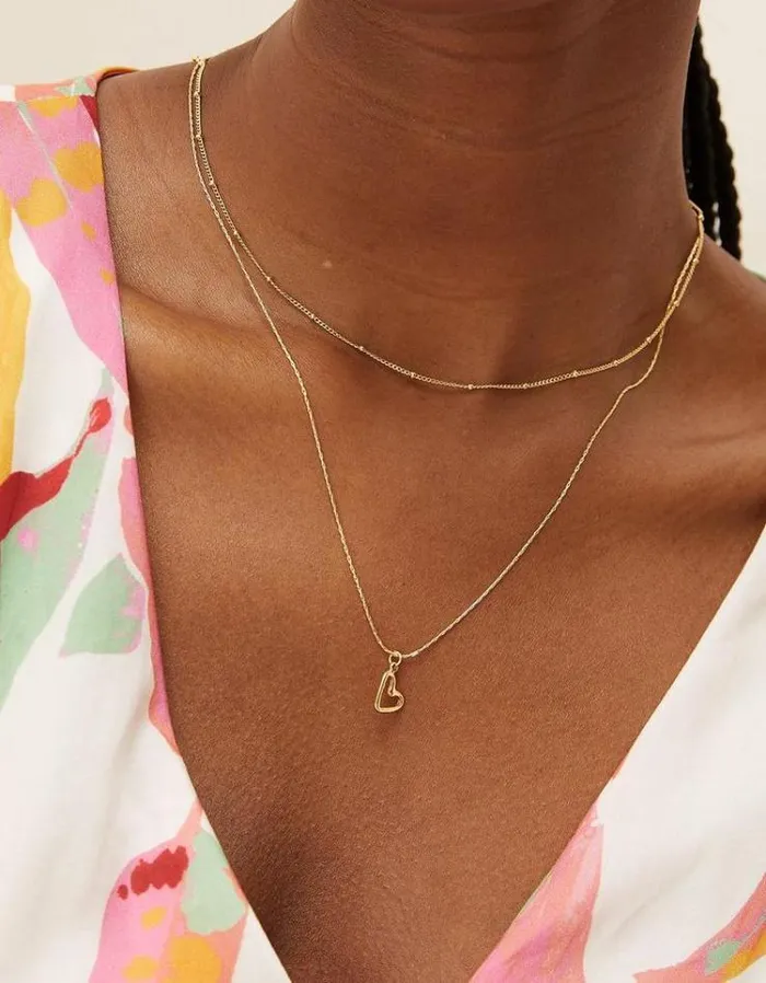 Women FatFace Jewelry Heart Layered Necklace Gold