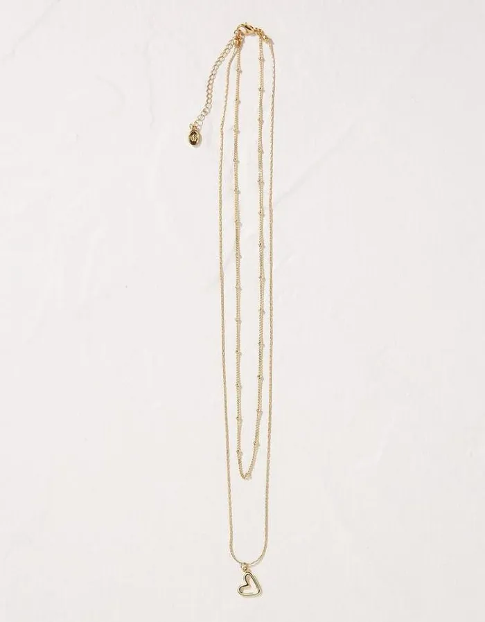 Women FatFace Jewelry Heart Layered Necklace Gold