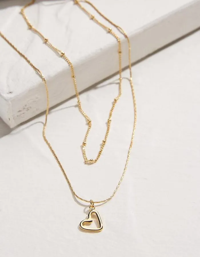 Women FatFace Jewelry Heart Layered Necklace Gold