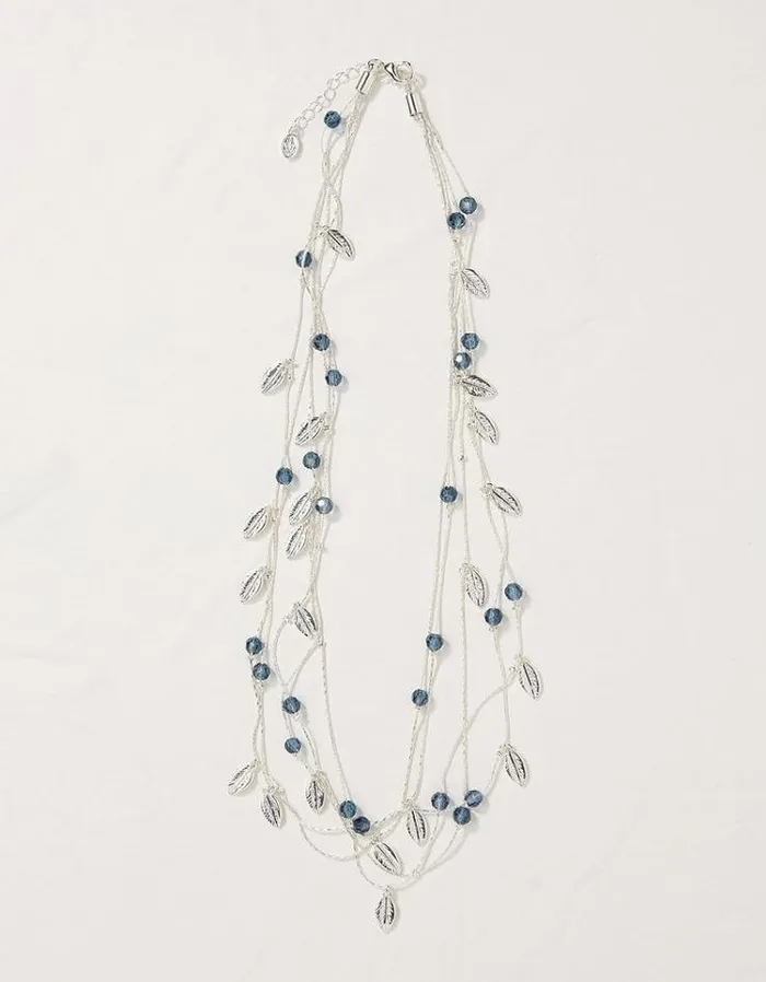 Women FatFace Jewelry Multi Leaf Necklace Silver