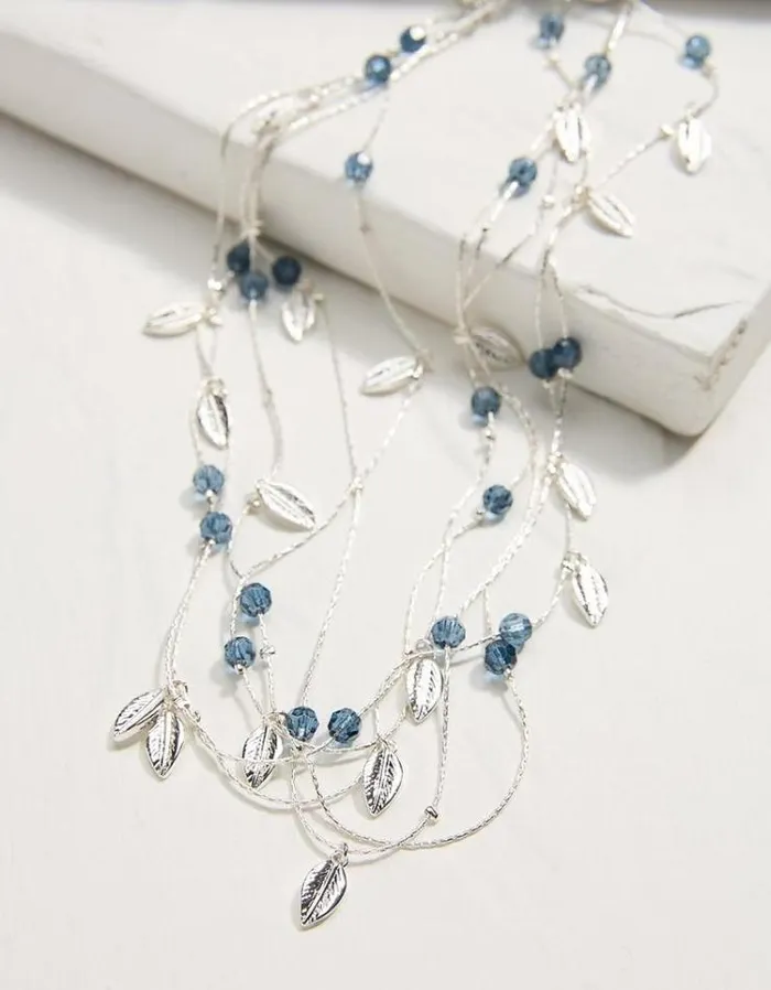 Women FatFace Jewelry Multi Leaf Necklace Silver