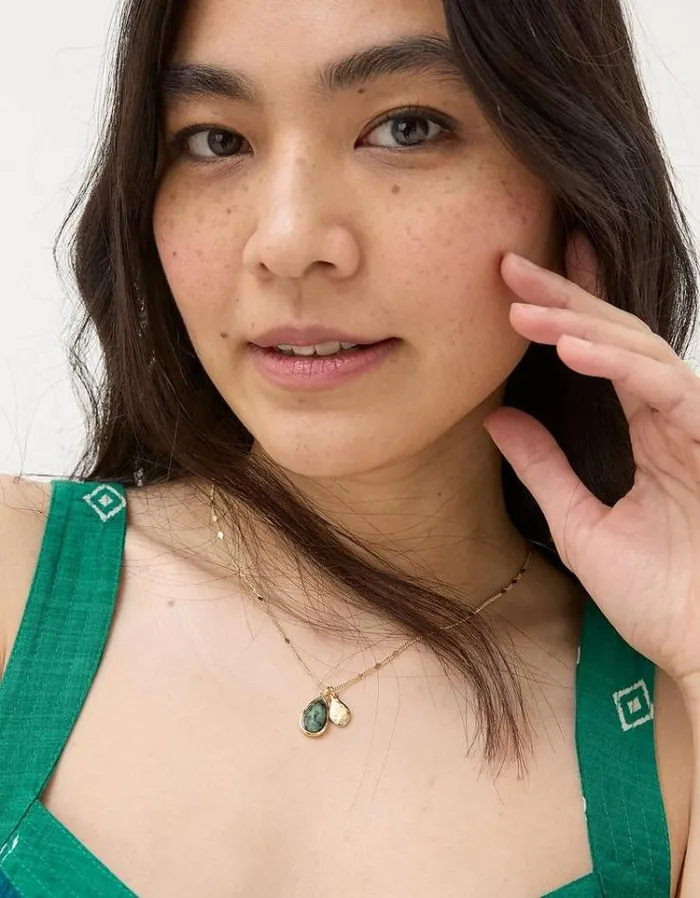 Women FatFace Jewelry Stone Pendant Necklace Gold