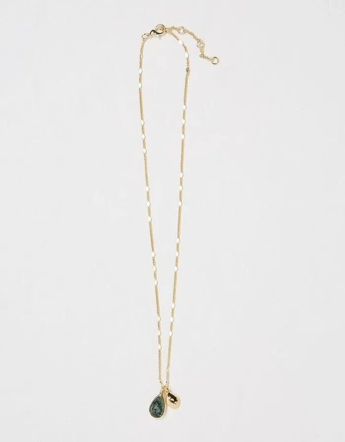 Women FatFace Jewelry Stone Pendant Necklace Gold