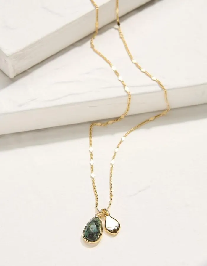 Women FatFace Jewelry Stone Pendant Necklace Gold