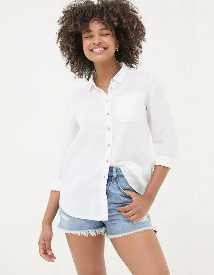 Women FatFace Linen Edit Olivia Linen Shirt White