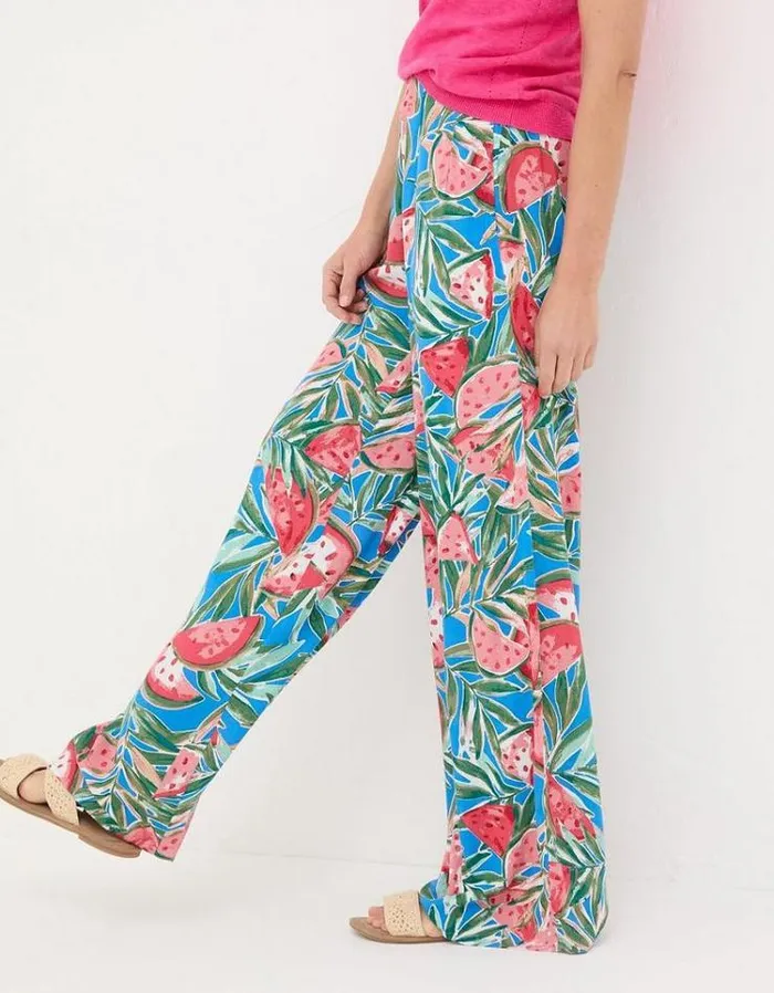 Women FatFace Pants and Leggings Ines Watermelons Wide Leg Pants Bright Blue