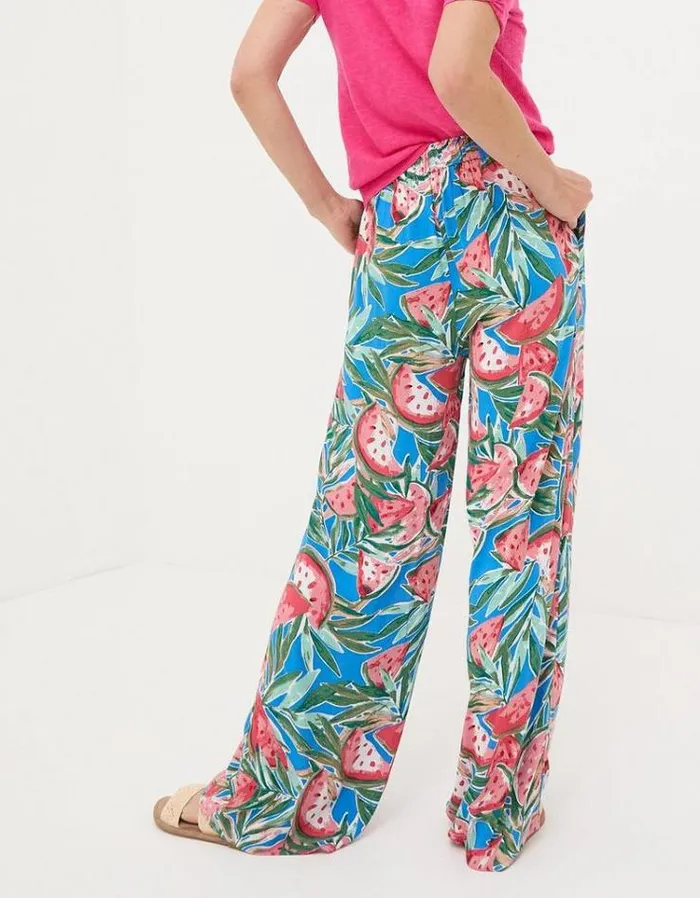 Women FatFace Pants and Leggings Ines Watermelons Wide Leg Pants Bright Blue
