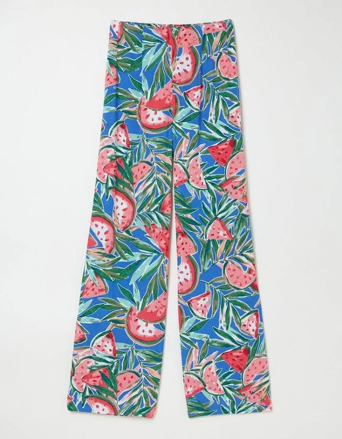 Women FatFace Pants and Leggings Ines Watermelons Wide Leg Pants Bright Blue