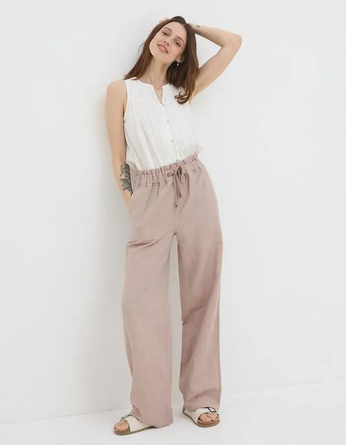 Women FatFace Pants and Leggings Iva Wide Leg Linen Pants Natural