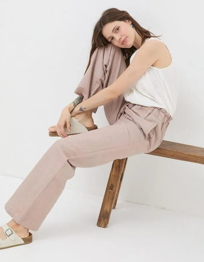 Women FatFace Pants and Leggings Iva Wide Leg Linen Pants Natural