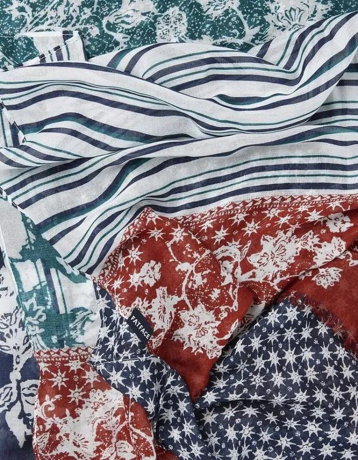 Women FatFace Scarves Patchwork Lightweight Scarf Navy