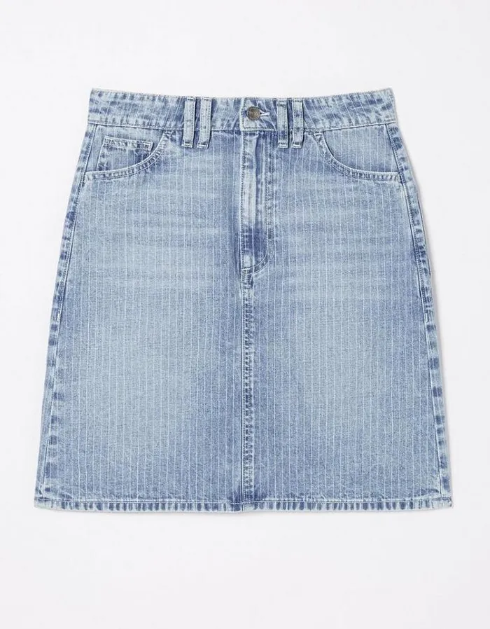 Women FatFace Skirts Athena Stripe Denim Skirt Light Denim Blue