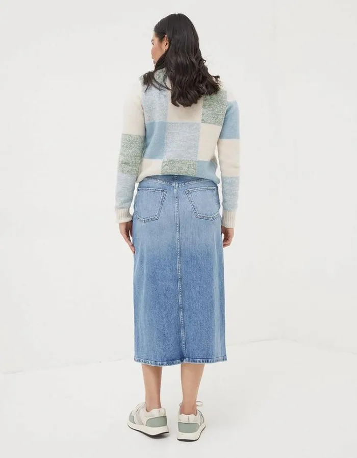 Women FatFace Skirts Carla Denim Midi Skirt Washed Blue