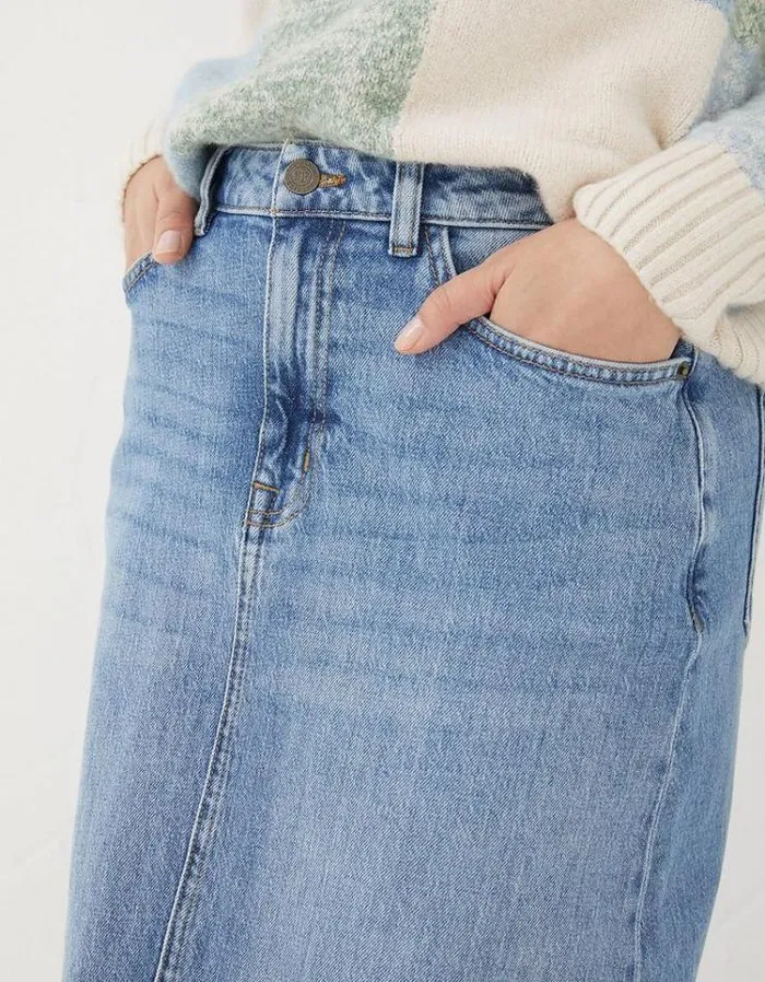 Women FatFace Skirts Carla Denim Midi Skirt Washed Blue