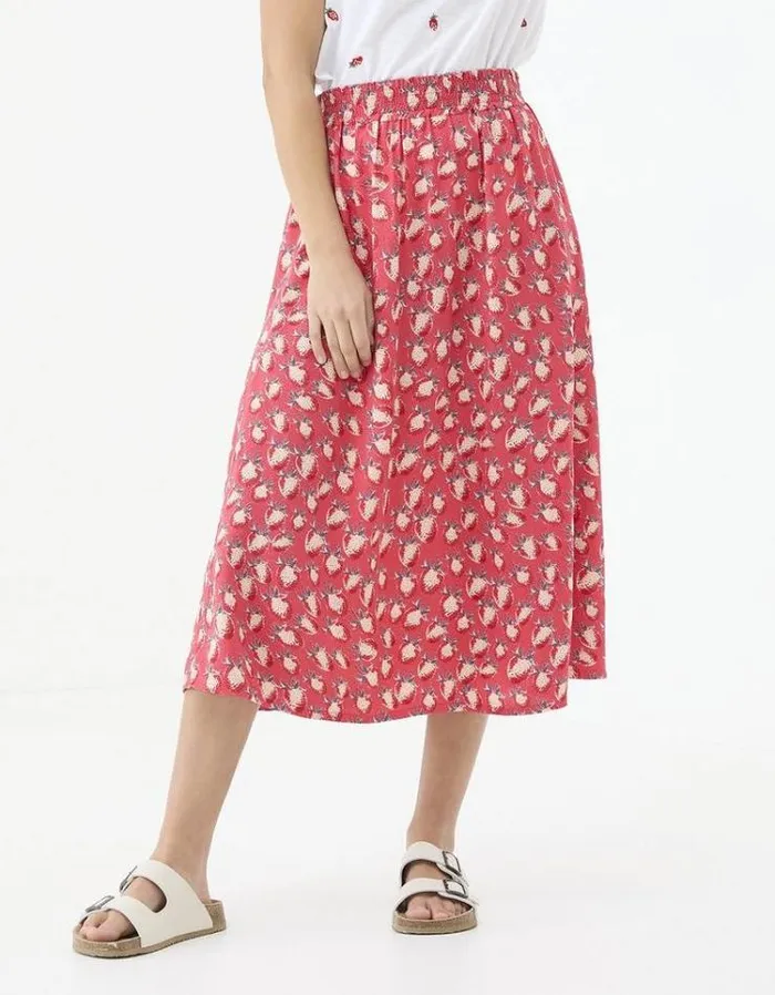 Women FatFace Skirts Millie Strawberry Midi Skirt Tomato Red
